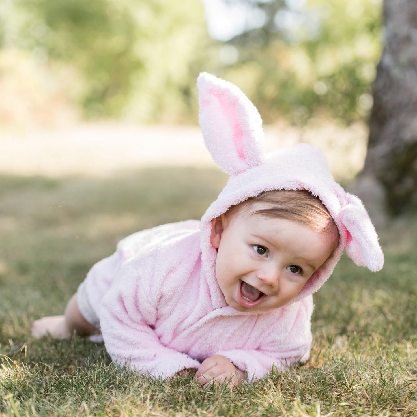 Organic cotton bathrobe for children - pink ears